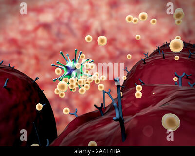 Domaine des cellules avec des récepteurs, les droits de l'attaque du système immunitaire, le virus attaque les cellules du virus Banque D'Images