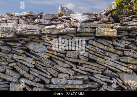 Mur de pierres sèches de Purbeck traditionnel près de Langton Matravers, Dorset, UK Banque D'Images