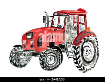 Tracteur agricole aquarelle machine design, illustration dessiné à la main. Banque D'Images
