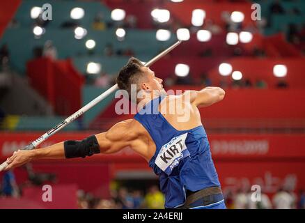 Doha, Katar. 06 Oct, 2019. Magnus KIRT (EST/2ème place) à l'action. La finale javelot d'hommes, sur les Championnats du Monde 2019 06.10.2019 à Doha/Qatar, à partir de la 27.09. - 10.10.2019. Utilisation dans le monde entier | Credit : dpa/Alamy Live News Banque D'Images