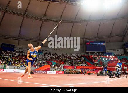 Doha, Katar. 06 Oct, 2019. Magnus KIRT (EST/2ème place) à l'action. La finale javelot d'hommes, sur les Championnats du Monde 2019 06.10.2019 à Doha/Qatar, à partir de la 27.09. - 10.10.2019. Utilisation dans le monde entier | Credit : dpa/Alamy Live News Banque D'Images