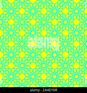 Motif floral de cyan transparent sur le fond jaune néon Banque D'Images
