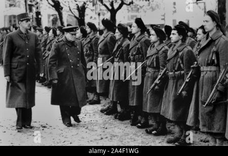 Winston Churchill et le général Charles de Gaulle inspectent les troupes françaises libres près de Besançon. 13 novembre 1944 Banque D'Images