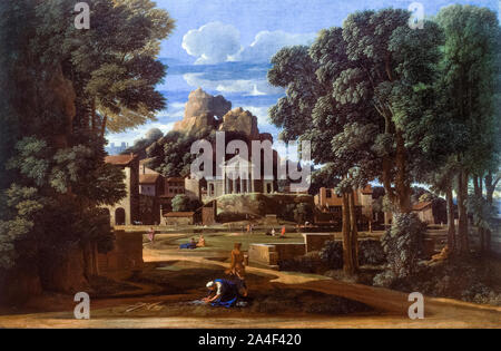 Nicolas Poussin, paysage avec les cendres de Phocion, peinture, 1648 Banque D'Images