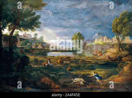 Nicolas Poussin, paysage au cours d'un orage avec Pyramus et Thisbe, peinture, 1651 Banque D'Images