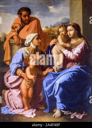 Nicolas Poussin, La Sainte Famille avec sainte Elisabeth et Jean le Baptiste, peinture, vers 1655 Banque D'Images