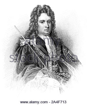 Portrait de Robert Harley, comte d'Oxford, 1661 - 1724, était un homme d'État anglais, illustration de 1850 vintage Banque D'Images