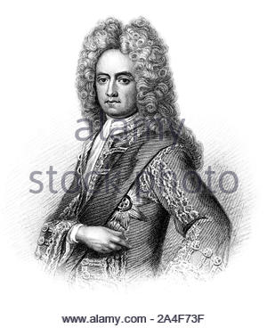 Charles Mordtante portrait, 3ème comte de Peterborough et 1 comte de Monmouth, 1658 – 1735, était un noble et un chef militaire anglais, illustration vintage 1850 Banque D'Images