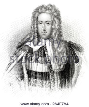 Portrait de Henry St John, vicomte Bolingbroke, 1678 - 1751, était un homme politique et philosophe politique, illustration de 1850 vintage Banque D'Images