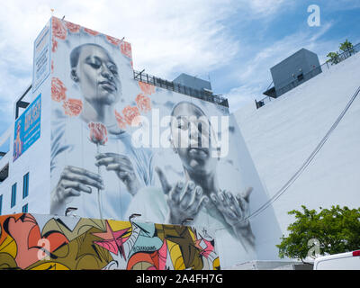 Miami, Floride, USA. Août 2019. Art murales de Wynwood. Wynwood est un quartier de Miami en Floride qui a une forte présence de la culture de l'art et des peintures murales Banque D'Images