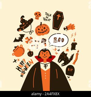 Collection de l'icône de l'halloween et de caractère. Illustration de Vecteur