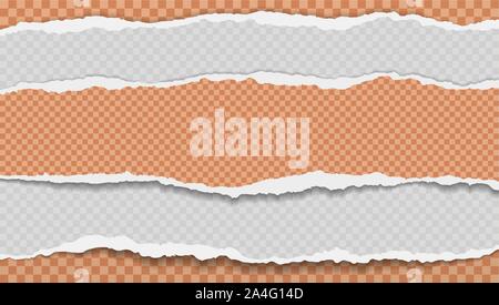 Morceaux de papier déchiré, blanc et orange avec des bandes de papier horizontale réaliste soft shadow sont sur fond quadrillé. Vector illustration Illustration de Vecteur