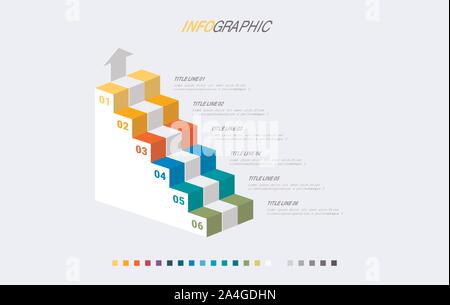 Infographic template. 6 escaliers design avec de belles couleurs. Calendrier des présentations pour des éléments de scénario. Illustration de Vecteur