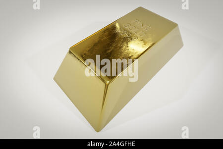 Gold Bullion bar in front of white background illustration 3D render Banque D'Images