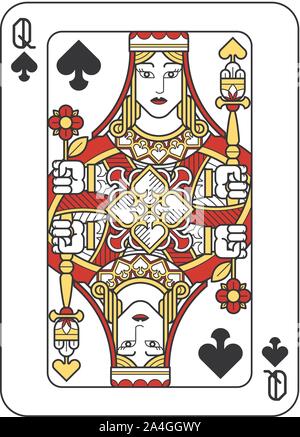 Jeu de cartes Dame de Pique Rouge Jaune et Noir Illustration de Vecteur