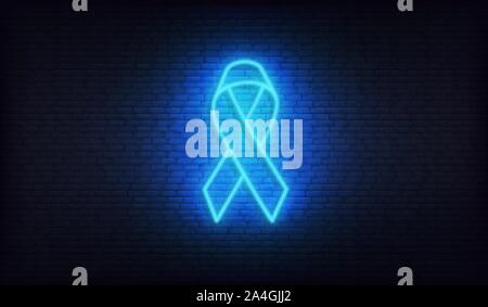 Néon Movember. Ruban de lumière au néon bleu vif pour le mois de la sensibilisation au cancer de la Prostate Illustration de Vecteur