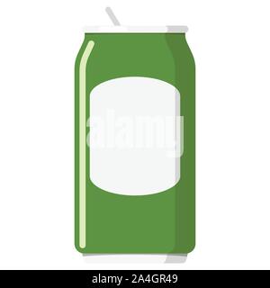 Aluminium Métal vert peuvent isolé sur fond blanc. Conception plate pour la bière, boisson, bière, boissons sans alcool, soda, fizzy pop, limonade, cola Illustration de Vecteur