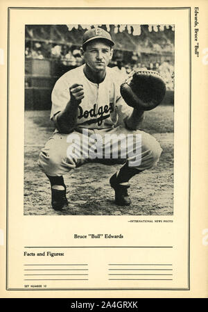 Catcher Bruce Edwards en 1940 era Faits et chiffres news photo avec les Dodgers de Brooklyn Banque D'Images