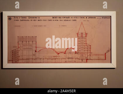 Petropolis, Brésil - 10 septembre 2019 : Dessin original ancien Palais Quitandinha plan Casino Hotel - Petropolis, Rio de Janeiro, Brésil Banque D'Images