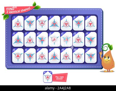 Jeu éducatif pour les enfants et les adultes. développement de l'attention, QI des enfants. Le jeu en groupe de 2 formes identiques Illustration de Vecteur