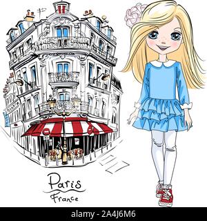 Vector baby girl à Paris Illustration de Vecteur