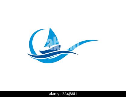Logo, navire à voile nautique vecteur icône design, logo mer Bateau Bateau, bateau de croisière Logo Illustration de Vecteur