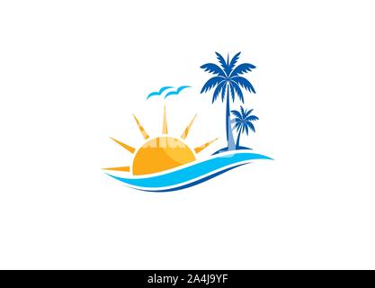 Plage tropicale Unique moderne et simple conception de logo Illustration de Vecteur