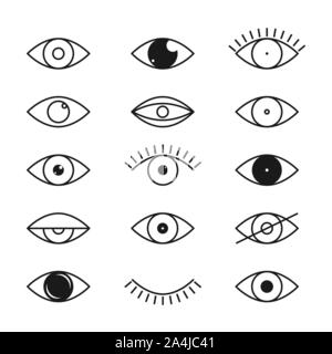 Ouvert et fermé les yeux. Icône de l'oeil contour simple, jeu de symboles vision Illustration de Vecteur