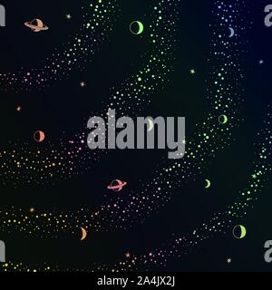 Retro futuristic background avec l'espace, les étoiles et les planètes Illustration de Vecteur