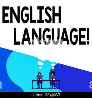 Main conceptuel montrant l'écriture langue anglaise. Troisième sens concept autochtone parlée lang dans monde après le chinois et l'espagnol avec homme pantalon violet Banque D'Images