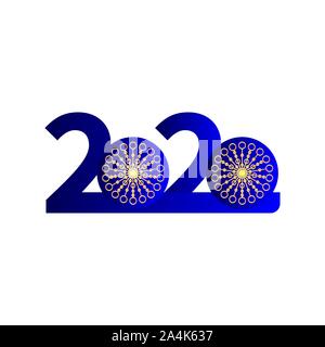 2020 numéros de fête bleu avec des flocons d'or, élément pour Noël, Nouvel An, une brochure, une affiche. Conception vectorielle Illustration de Vecteur