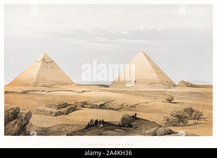 'Pyramides de Geezer' par David Roberts (1796-1864), lithographie par Louis Haghe (1806-1885) D'après des croquis du Moyen Orient fait par Roberts en voyage entre 1838-40. Photographie de lithographie originale première édition de 'l'Égypte et Nubie' publiée le 1er juin 1948 par F. G. Lune. Photo : Collection privée / AF Fotografie Banque D'Images