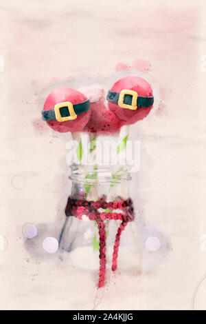 Aquarelle numérique maison de l'arrière-plan ; décoration de Noël cake pops ; Banque D'Images