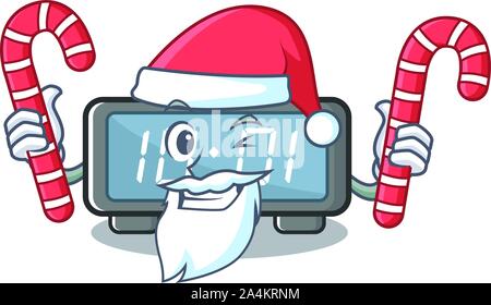 Santa avec candy horloge numérique sur un dessin de présidence Illustration de Vecteur