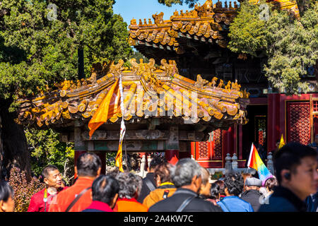 Un grand nombre de touristes à l'intérieur de la Cité Interdite, les principaux bâtiments de l'ancien palais royal de la dynastie des Ming et Qing à Beijing en Chine. Banque D'Images