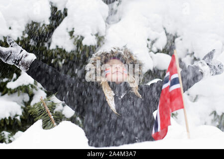 Fille de championnats du monde de ski nordique, Norvège Banque D'Images