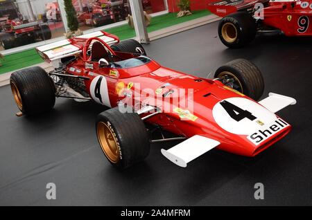 MUGELLO, IL, Octobre, 2017 : Vintage Ferrari F1 312 B 1970 de Clay Regazzoni et Jacky Ickx au paddock de spectacle anniversaire Ferrari 1947-2017 dans le Mugello Banque D'Images