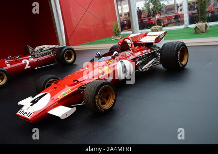 MUGELLO, IL, Octobre, 2017 : Vintage Ferrari F1 312 B 1970 de Clay Regazzoni et Jacky Ickx au paddock de spectacle anniversaire Ferrari 1947-2017 dans le Mugello Banque D'Images