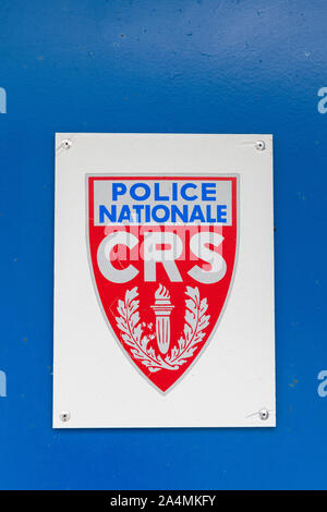 Paris, France - 04 octobre 2019 : panneau représentant les forces de police française, CRS Banque D'Images