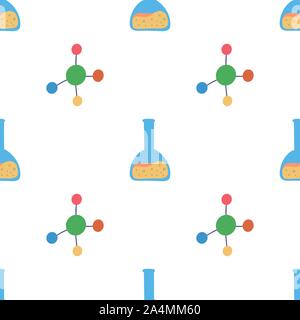 Molécule modèle homogène chimie et fiole, grande conception pour le fond, du papier d'emballage, de tissu, de surface. L'éducation de l'école contexte vecteur. Illustration de Vecteur