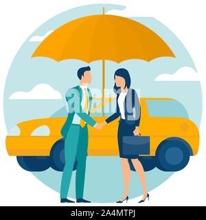 Assurance auto, couvrant parapluie Illustration de Vecteur