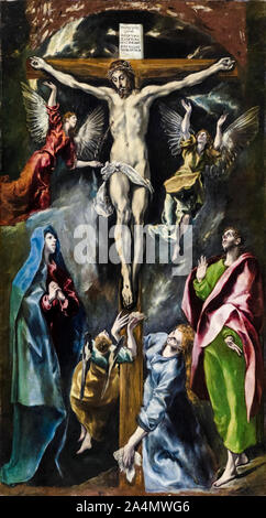 El Greco, la Crucifixion, Doña María de Aragón (Retable), peinture, 1597-1600 Banque D'Images