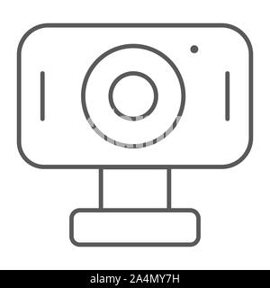 L'icône de la ligne mince Webcam, cam et appareil photo, un ordinateur, des signes graphiques vectoriels, un motif linéaire sur un fond blanc. Illustration de Vecteur