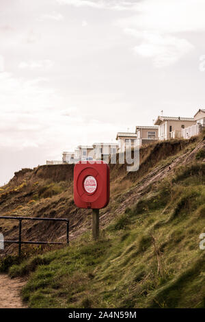 Afficher le long de la côte de Holderness montrant Hornsea Caravan Park près de falaise en raison de l'érosion côtière. Banque D'Images