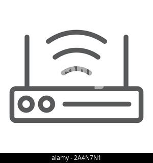 L'icône de la ligne du routeur wifi, de la technologie et de l'appareil, internet sans fil, des graphiques vectoriels, un motif linéaire sur un fond blanc. Illustration de Vecteur