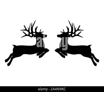 Deux rennes rouges sur un fond blanc aller à l'autre pour Noël Illustration de Vecteur
