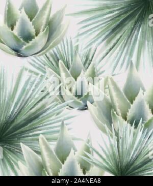 Aquarelle de green palm et feuilles de cactus. Vecteur de fond Illustration de Vecteur
