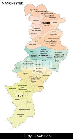 Carte administrative de la ville de Manchester anglais nord-ouest Illustration de Vecteur