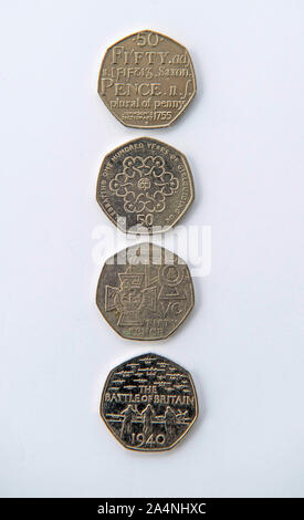 UK cinquante pence coins. Banque D'Images