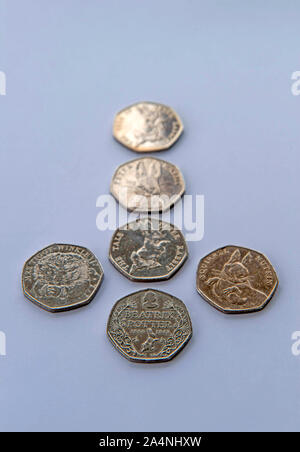 UK cinquante pence coins. Banque D'Images